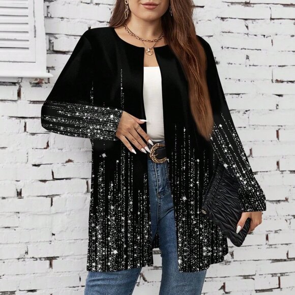 Jackets & Blazers - Black Casual Women's Glitter Ombre Design Regular Jacket